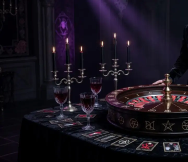 Atmosférická vampýrská ruleta v temném fialovém světle
